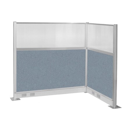 Versare Pre-Configured Hush Panel Electric Cubicle (L Shape) 6' x 4' w/ Window Powder Blue Fabric 1859369